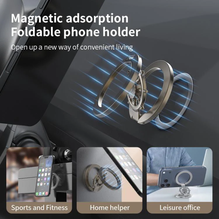 Ship Wheel Gyro Spinner 360-degree Rotating Foldable Double-Sided Magnetic Phone Holder(Silver) - Image 6