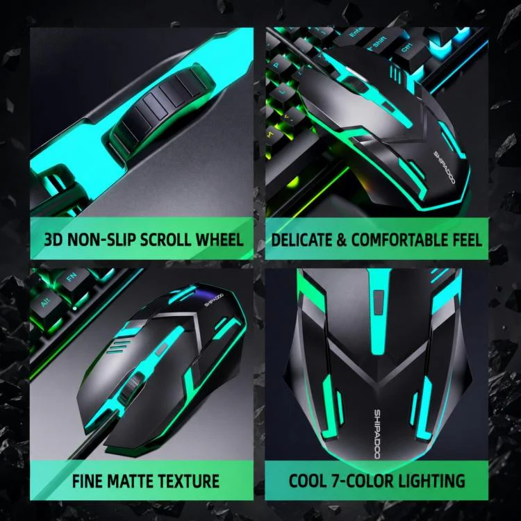 SHIPADOO D500 Colorful Illuminated Wired Keyboard Mouse Set(Black) - Image 10