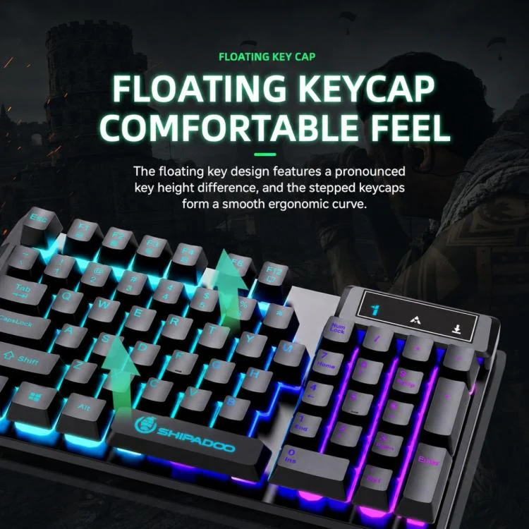 SHIPADOO D500 Colorful Illuminated Wired Keyboard Mouse Set(Word Transparency) - Image 7