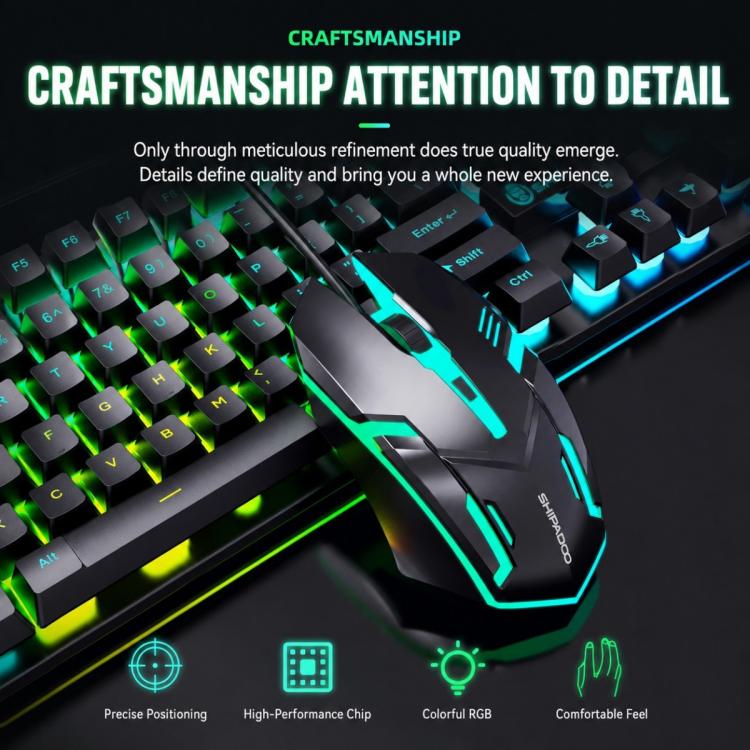 SHIPADOO D500 Colorful Illuminated Wired Keyboard Mouse Set(Word Transparency) - Image 9