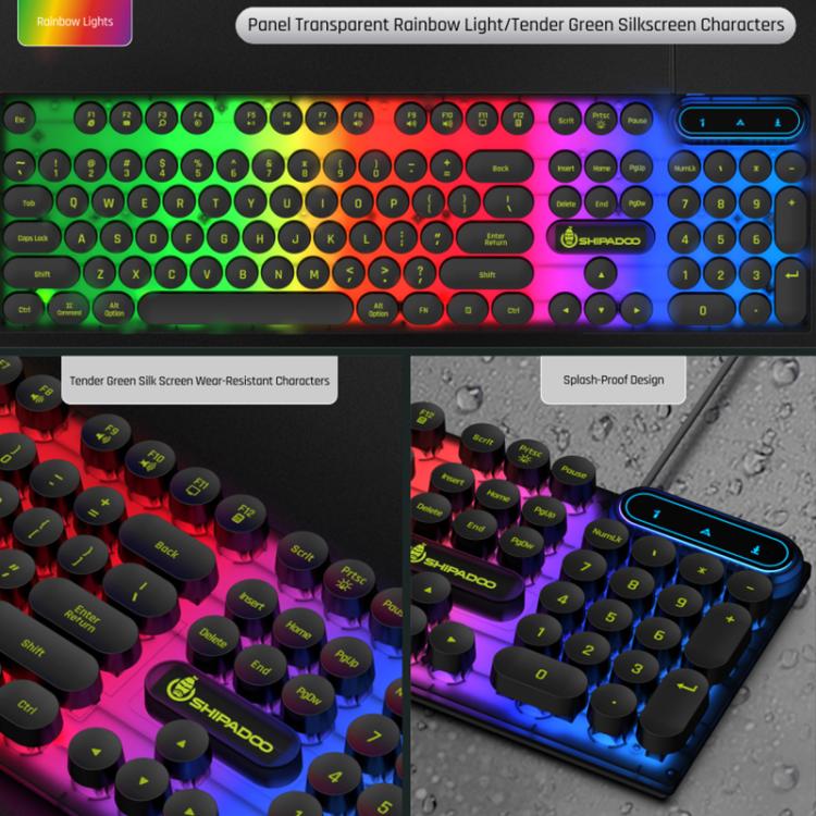 SHIPADOO D500 Punk Style Colorful Backlit Wired Keyboard Mouse Set(Black) - Image 8