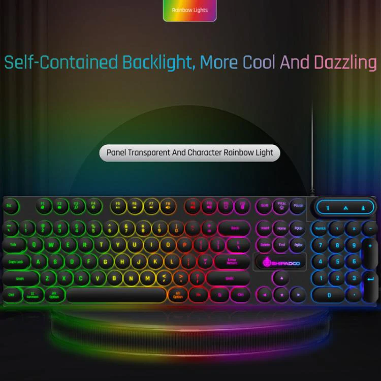 SHIPADOO D500 Punk Style Colorful Backlit Wired Keyboard Mouse Set(White) - Image 7