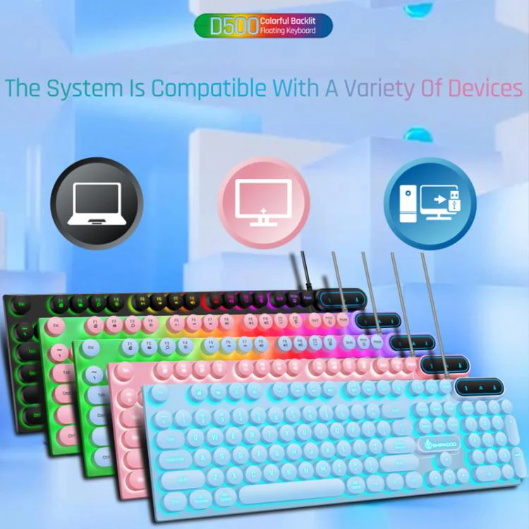 SHIPADOO D500 Punk Style Colorful Backlit Wired Keyboard Mouse Set(White) - Image 9