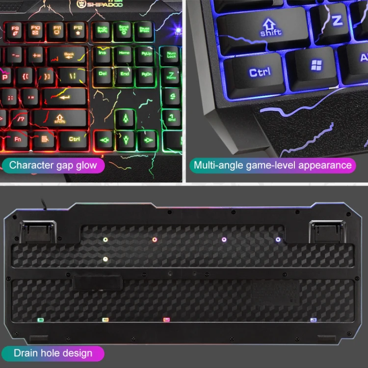SHIPADOO D620 104-key Wired RGB Color Cracked Backlight Gaming Keyboard Mouse Kit for Laptop, PC - Image 4