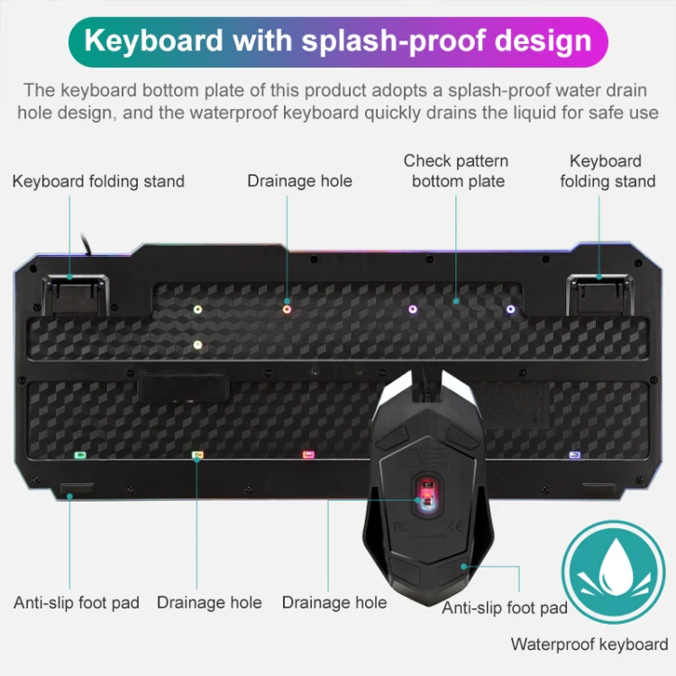 SHIPADOO D620 104-key Wired RGB Color Cracked Backlight Gaming Keyboard Mouse Kit for Laptop, PC - Image 9