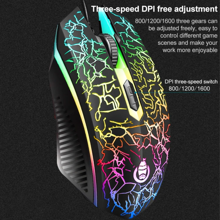 SHIPADOO D620 1600 DPI Three-speed Adjustable Four-button Cool Colorful Respiration Light Gaming Wired Mouse - Image 6