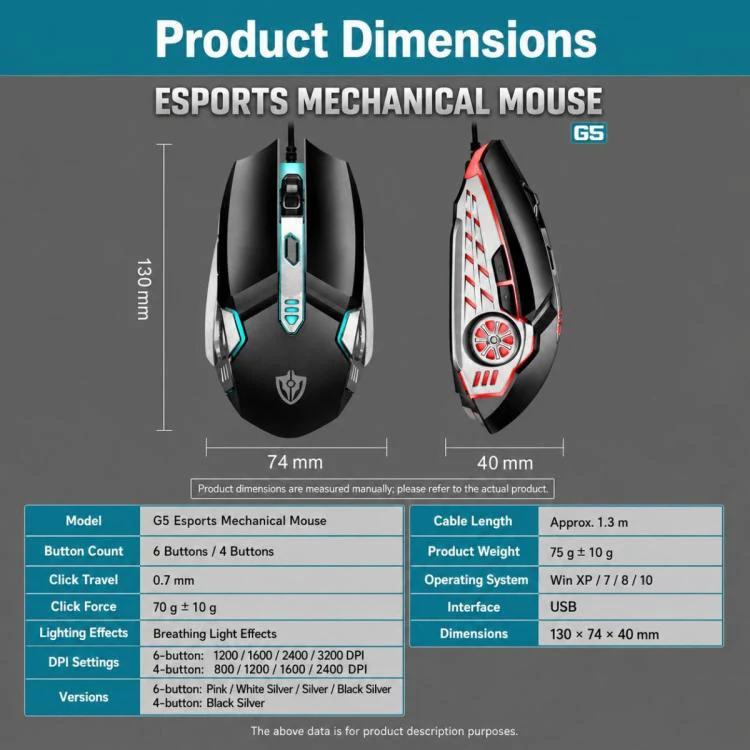 SHIPADOO G5 4D 2400DPI Gaming Mechanical USB Wired Mouse(Black) - Image 6