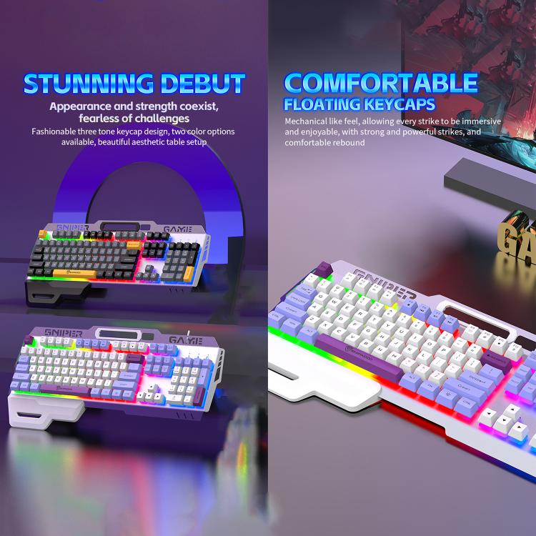 SHIPADOO GK50 Tri-color Block RGB Metal Cover Suspended Wired Gaming Keyboard(Glacier Purple) - Image 5