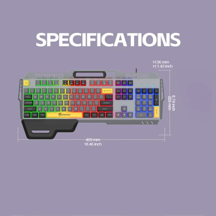 SHIPADOO GK50 Tri-color Block RGB Metal Cover Suspended Wired Gaming Keyboard(Glacier Purple) - Image 9
