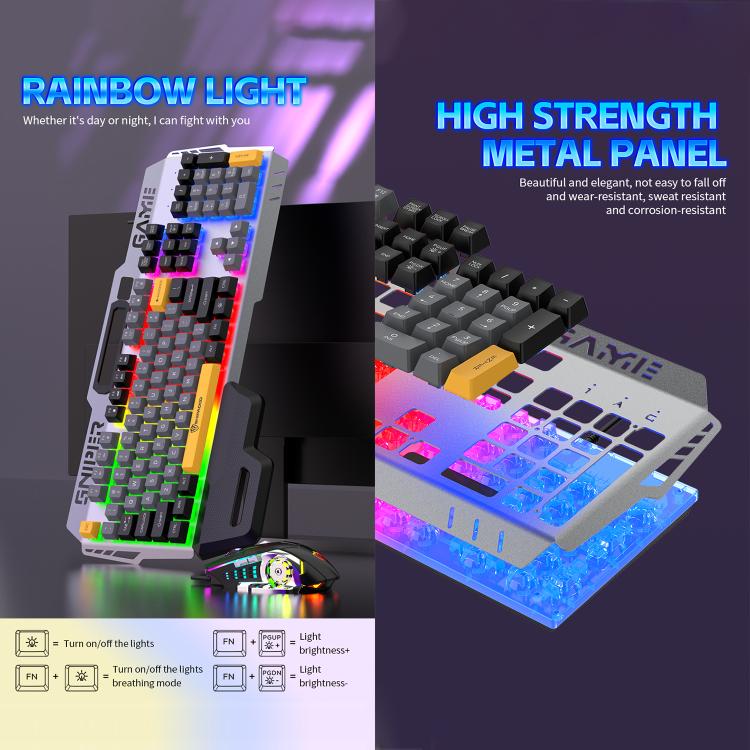 SHIPADOO GK50 Tri-color Block RGB Metal Cover Suspended Wired Gaming Keyboard(Modern Grey) - Image 6