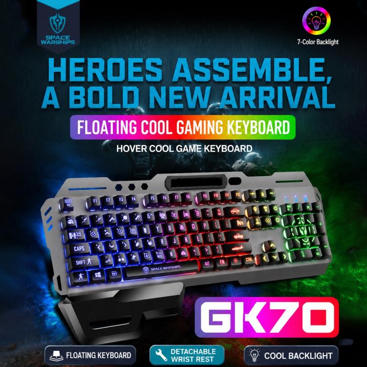 SHIPADOO GK70 Wired RGB Floating Detachable Hand Rest Character Translucent Three-color Switching Gaming Keyboard - Image 2