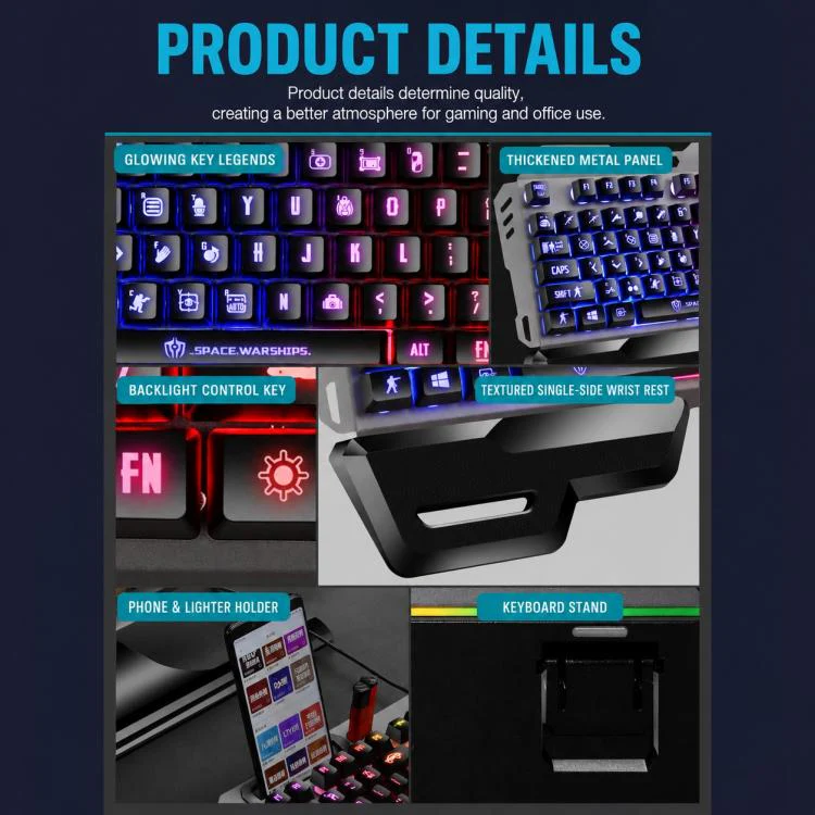 SHIPADOO GK70 Wired RGB Floating Detachable Hand Rest Character Translucent Three-color Switching Gaming Keyboard - Image 4