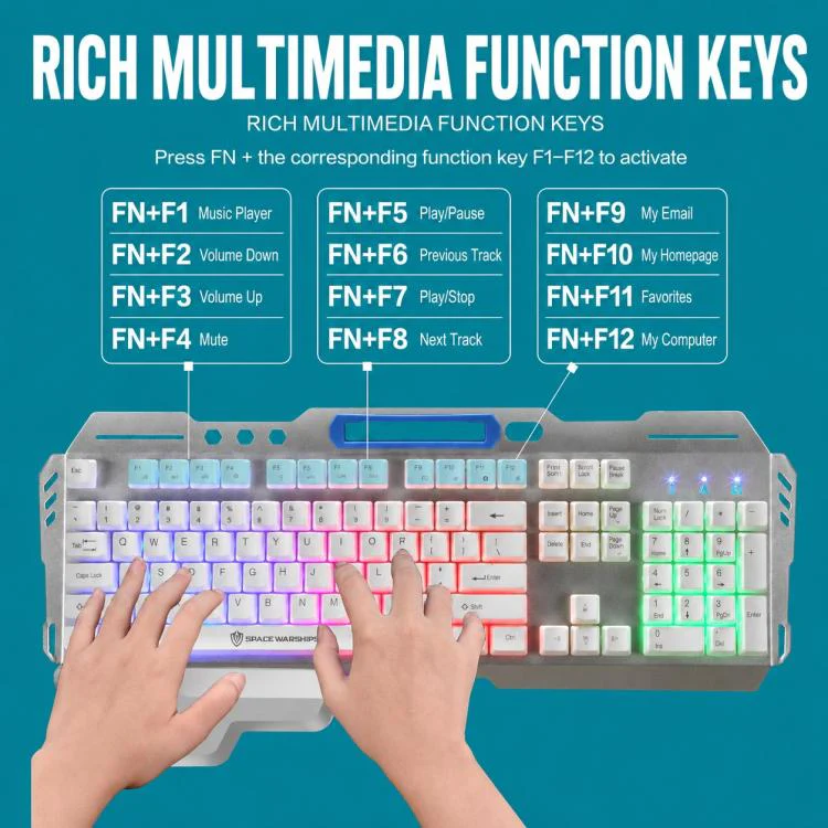 SHIPADOO GK70 Wired RGB Floating Detachable Hand Rest Gap Rainbow Translucent Gaming Keyboard(Black) - Image 10