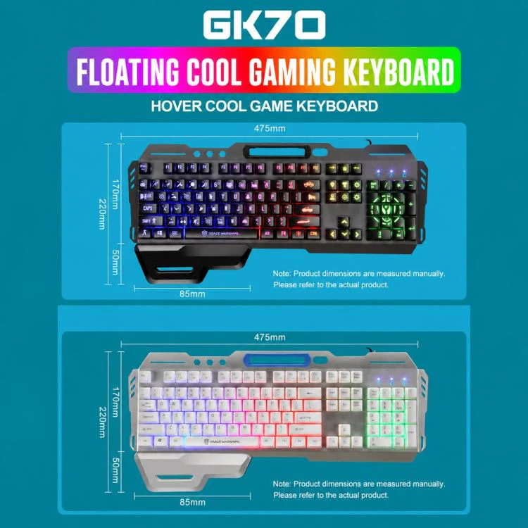 SHIPADOO GK70 Wired RGB Floating Detachable Hand Rest Gap Rainbow Translucent Gaming Keyboard(Black) - Image 14