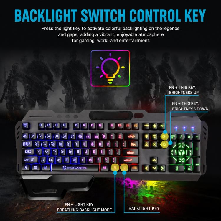 SHIPADOO GK70 Wired RGB Floating Detachable Hand Rest Gap Rainbow Translucent Gaming Keyboard(White) - Image 6