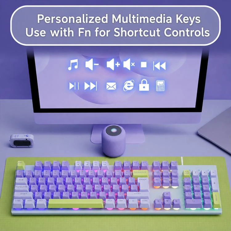 SHIPADOO GK80 104 Keys Mechanical Feel USB Wired Keyboard(Purple) - Image 4