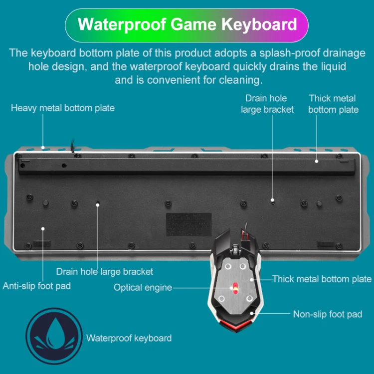 SHIPADOO GT500 1000 DPI 104-key Wired RGB Gaming Color Backlight Metal Feel Suspension Keyboard Mouse Kit for Laptop, PC(Black) - Image 10