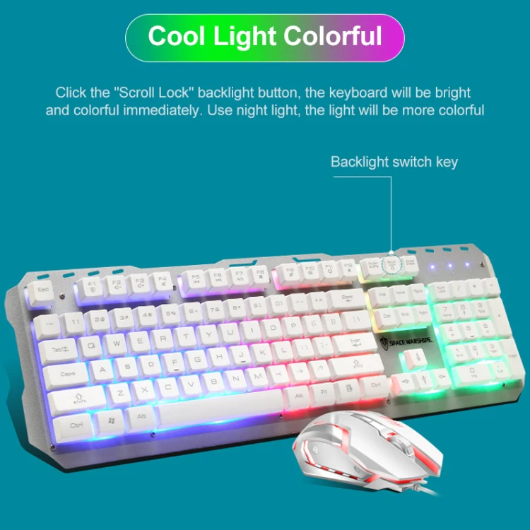 SHIPADOO GT500 1000 DPI 104-key Wired RGB Gaming Color Backlight Metal Feel Suspension Keyboard Mouse Kit for Laptop, PC(Black) - Image 8
