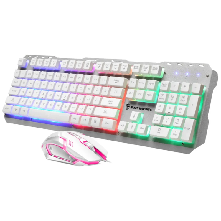 SHIPADOO GT500 1000 DPI 104-key Wired RGB Gaming Color Backlight Metal Feel Suspension Keyboard Mouse Kit for Laptop, PC(White) - Image 2