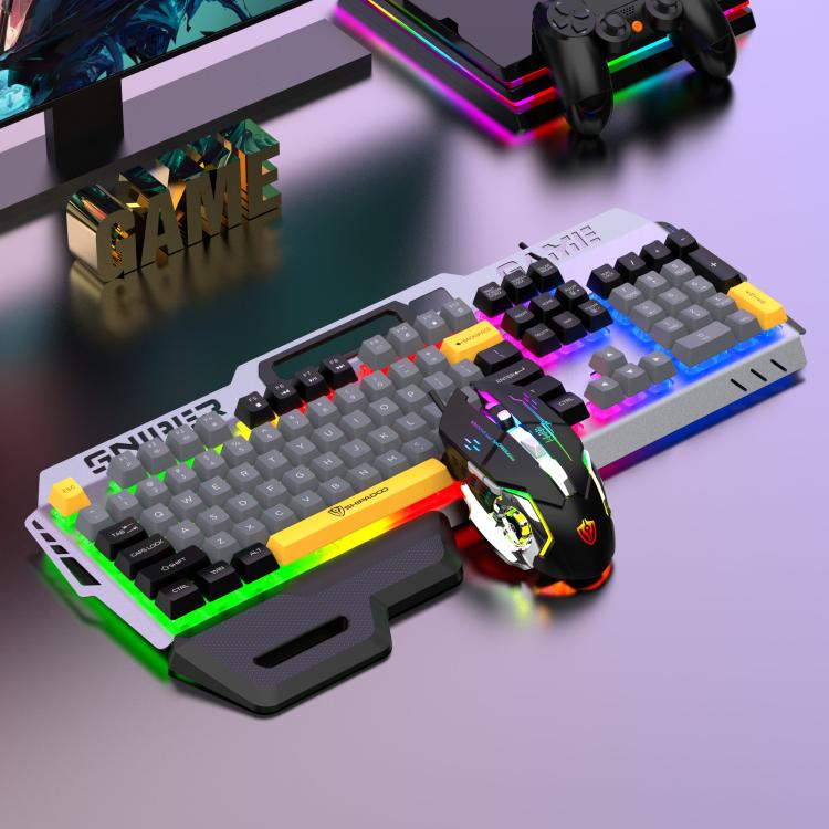 SHIPADOO GT500  Tri-color Block RGB Metal Cover Suspended Wired Gaming Keyboard with Mouse(Modern Grey)