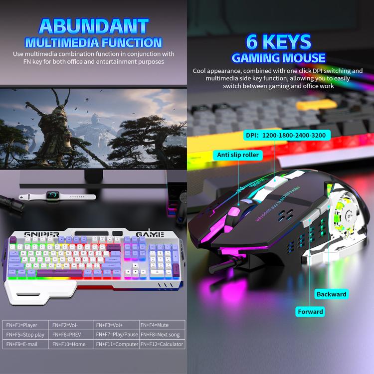 SHIPADOO GT500  Tri-color Block RGB Metal Cover Suspended Wired Gaming Keyboard with Mouse(Modern Grey) - Image 10