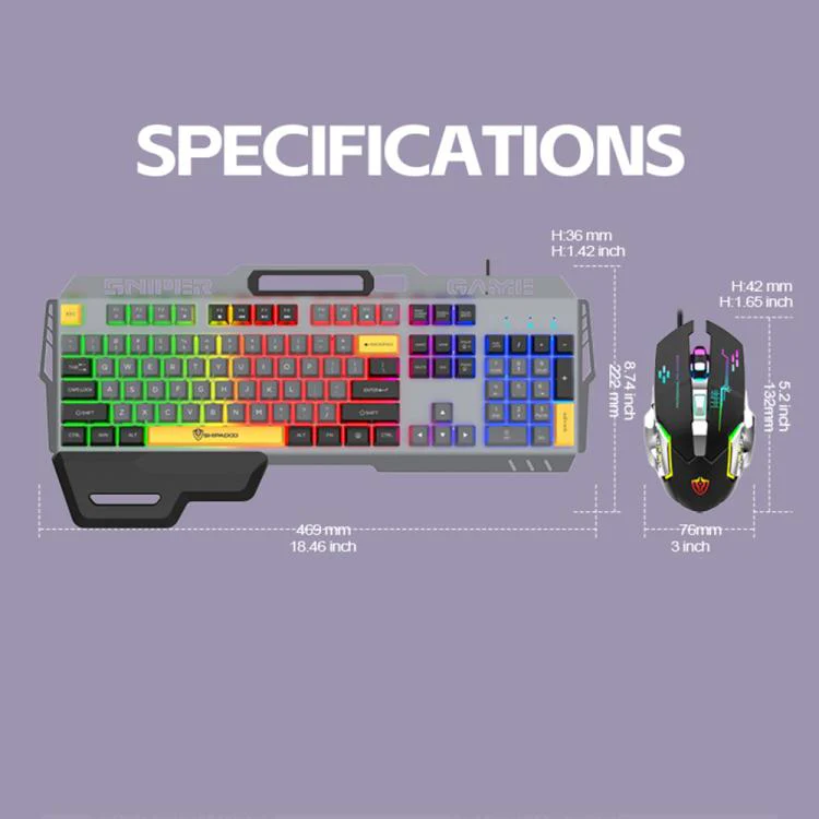 SHIPADOO GT500  Tri-color Block RGB Metal Cover Suspended Wired Gaming Keyboard with Mouse(Modern Grey) - Image 12