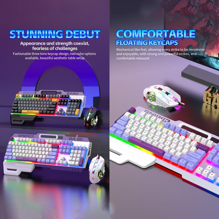SHIPADOO GT500  Tri-color Block RGB Metal Cover Suspended Wired Gaming Keyboard with Mouse(Modern Grey) - Image 6