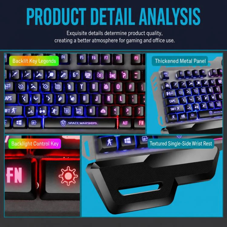 SHIPADOO GT700 Illuminated Wired Gaming Keyboard and 4D 2400DPI Mouse Set(White) - Image 4