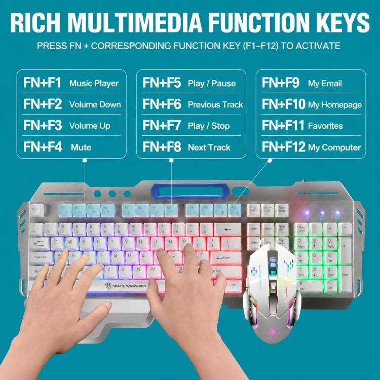 SHIPADOO GT700 Illuminated Wired Gaming Keyboard and 6D 4800DPI Mouse Set, Standard Character Transparent Version(Black Grey) - Image 12