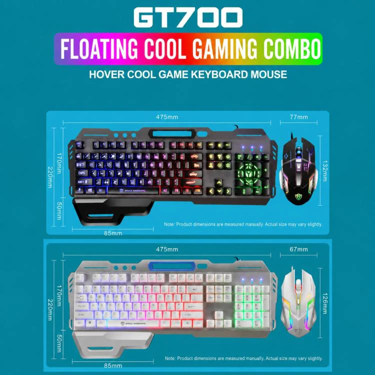 SHIPADOO GT700 Illuminated Wired Gaming Keyboard and 6D 4800DPI Mouse Set, Standard Character Transparent Version(Black Grey) - Image 22