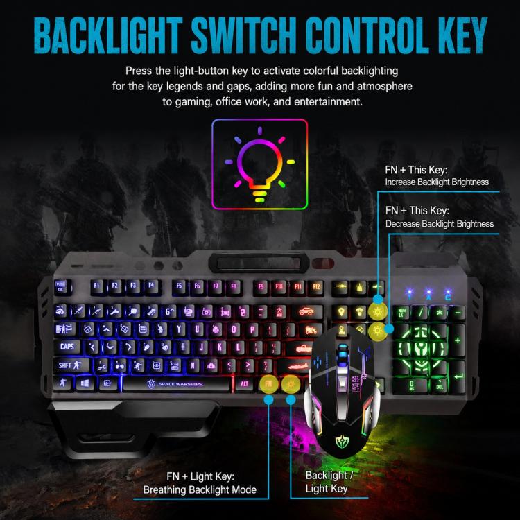SHIPADOO GT700 Illuminated Wired Gaming Keyboard and 6D 4800DPI Mouse Set, Standard Character Transparent Version(Black Grey) - Image 8