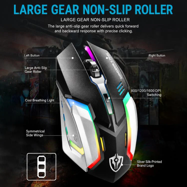 SHIPADOO GT700 Illuminated Wired Gaming Keyboard and 6D 4800DPI Mouse Set, Tri-color Backlight Version(Black) - Image 19