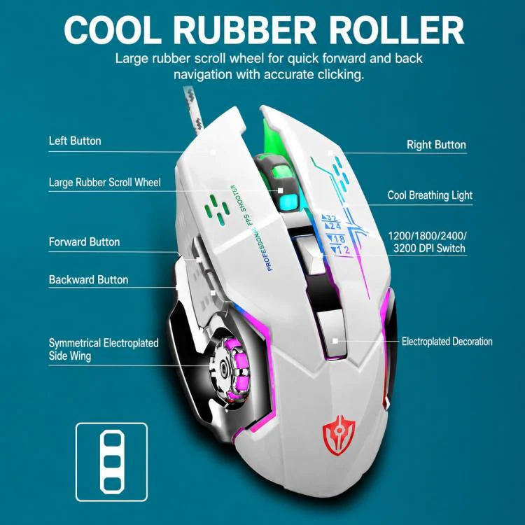 SHIPADOO GT700 Illuminated Wired Gaming Keyboard and 6D 4800DPI Mouse Set(White) - Image 17