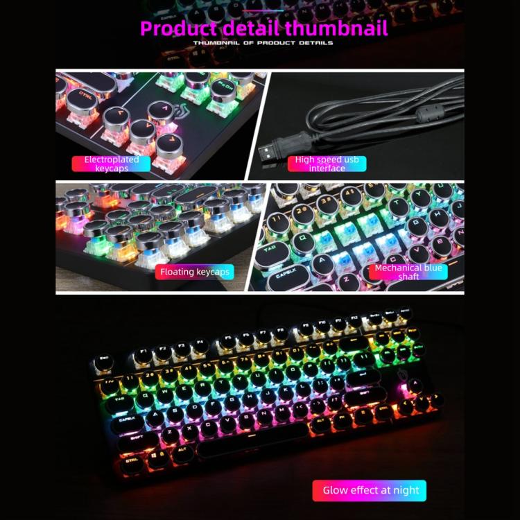 SHIPADOO HJK919-7 Round Keycap RGB Wired Mechanical Keyboard(Black) - Image 5