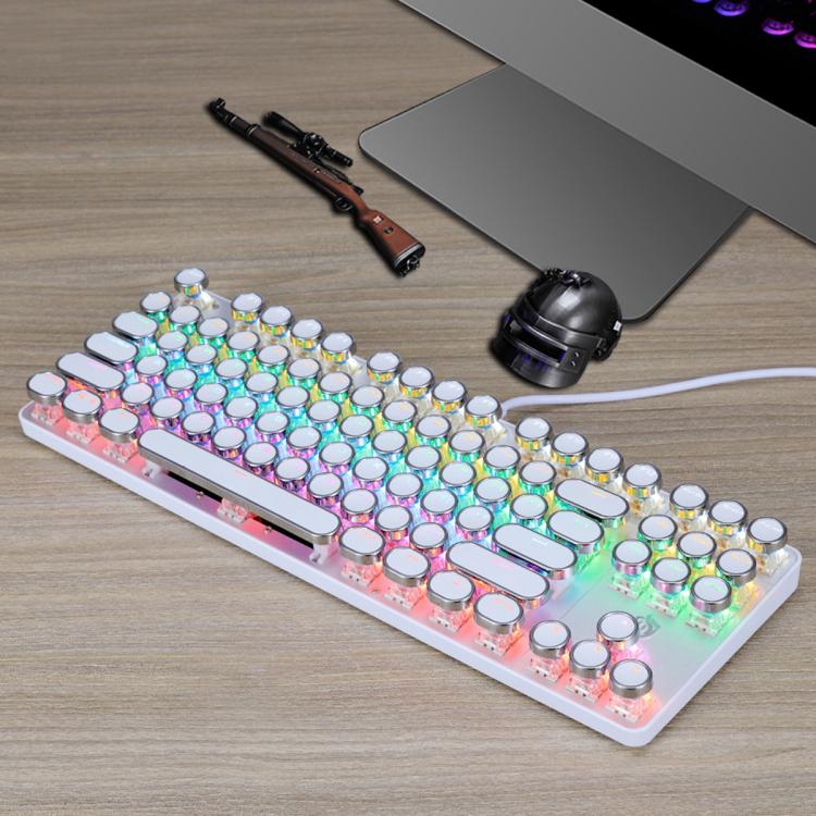 SHIPADOO HJK919-7 Round Keycap RGB Wired Mechanical Keyboard(White)