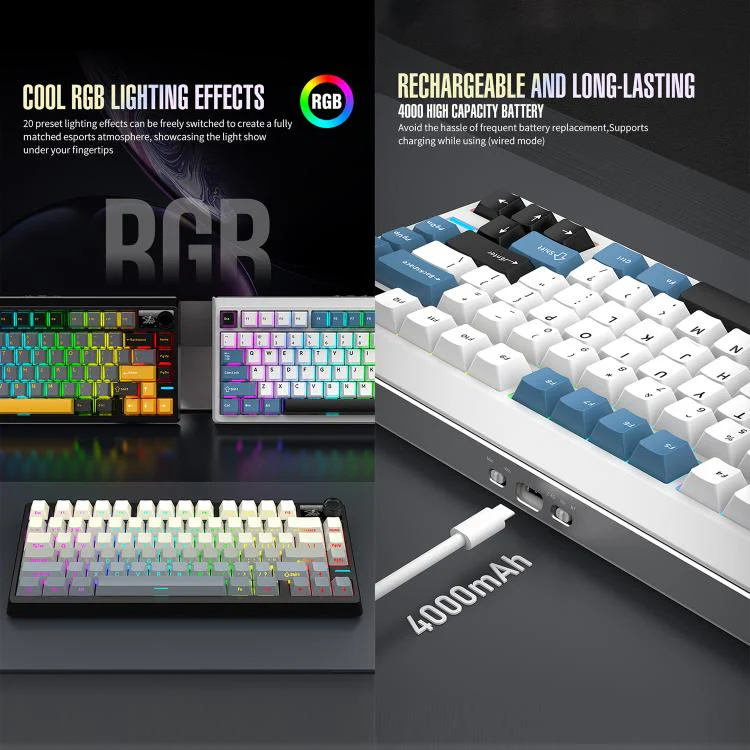 SHIPADOO JK750 Blue Switch RGB 79 Keys Three Modes Mechanical Keyboard(Phantom Black) - Image 5