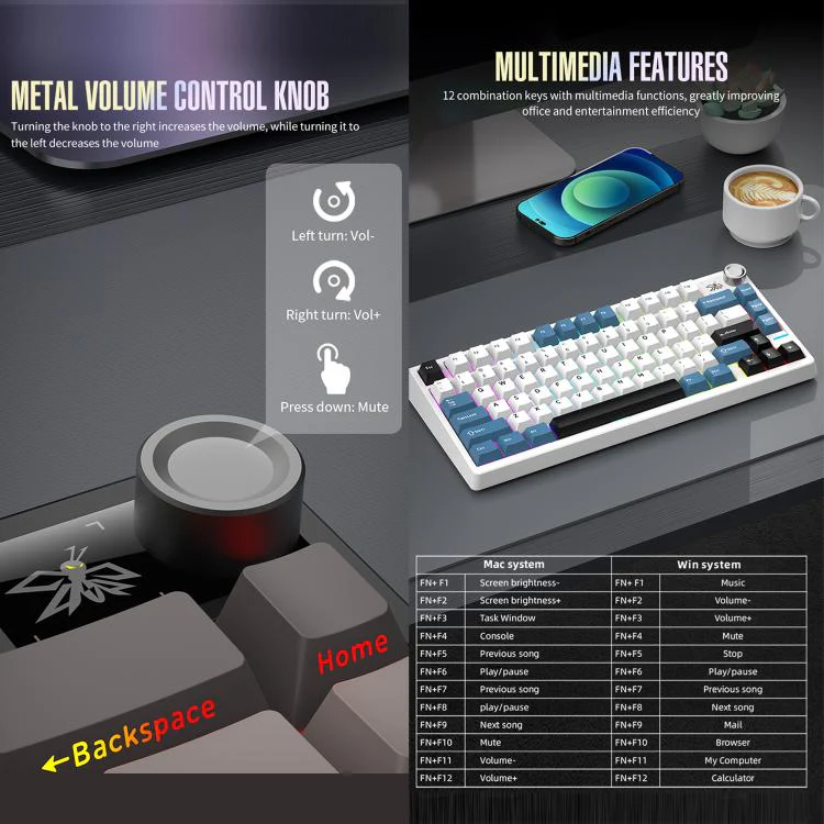 SHIPADOO JK750 Blue Switch RGB 79 Keys Three Modes Mechanical Keyboard(Phantom Black) - Image 7