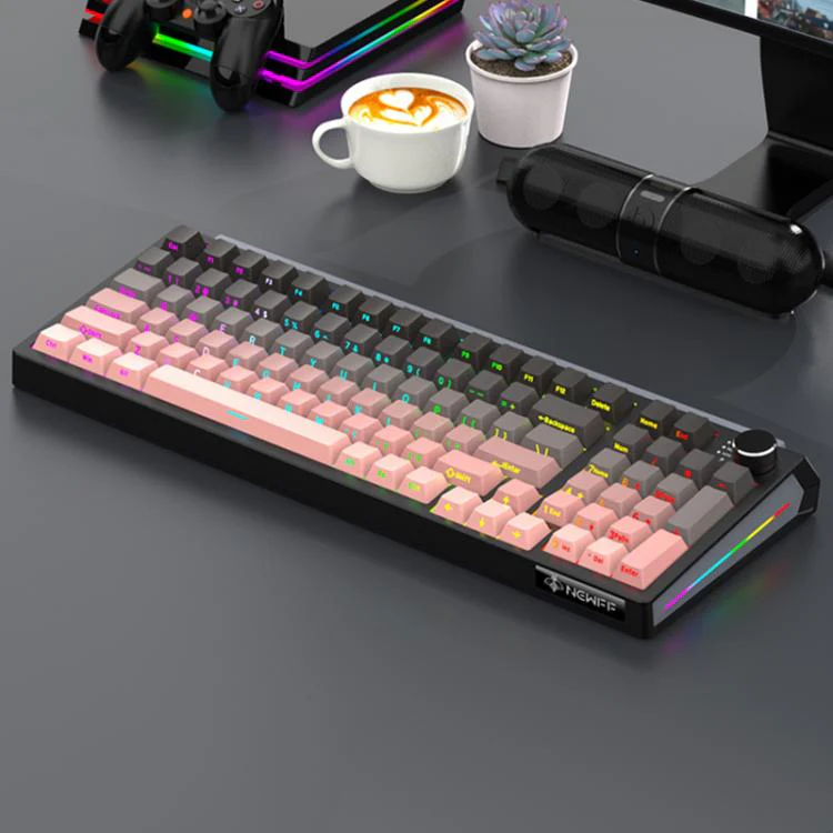 SHIPADOO JK980 Blue Switch RGB 98 Keys Three Modes Mechanical Keyboard(Black Pink)