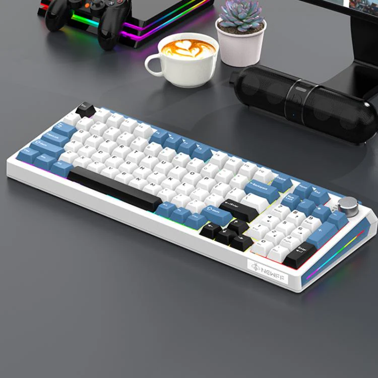 SHIPADOO JK980 Blue Switch RGB 98 Keys Three Modes Mechanical Keyboard(Glacier Blue)