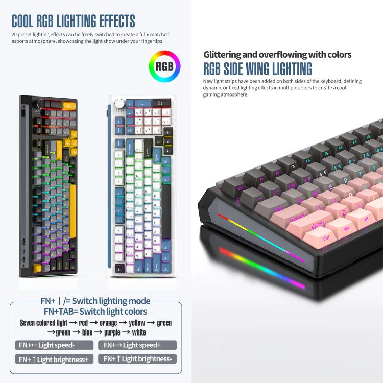 SHIPADOO JK980 Blue Switch RGB 98 Keys Three Modes Mechanical Keyboard(Glacier Blue) - Image 5