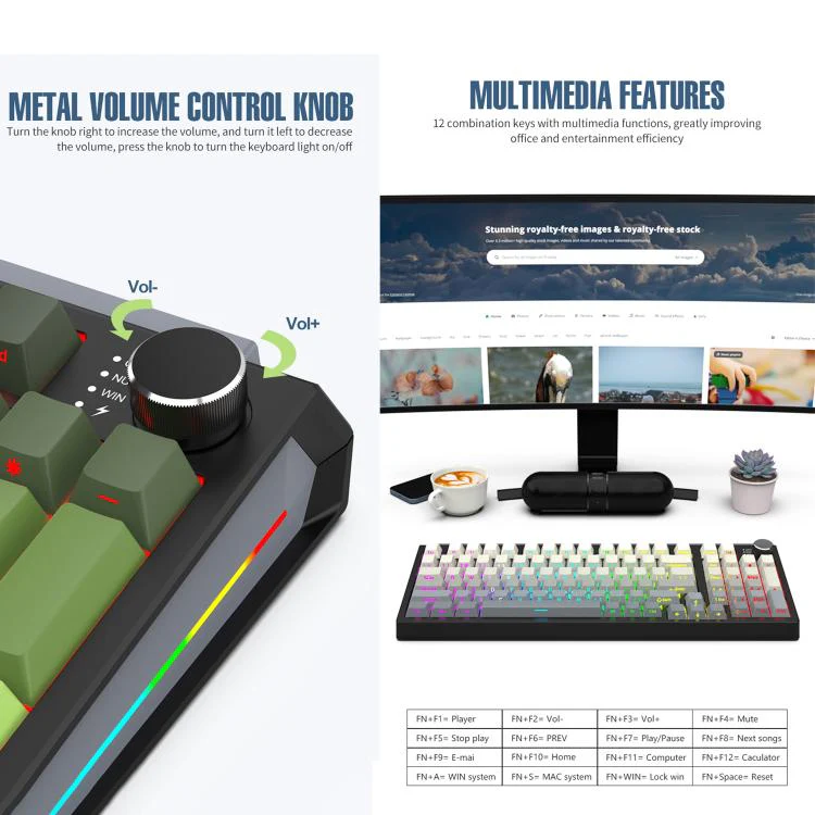 SHIPADOO JK980 Blue Switch RGB 98 Keys Three Modes Mechanical Keyboard(Glacier Blue) - Image 7