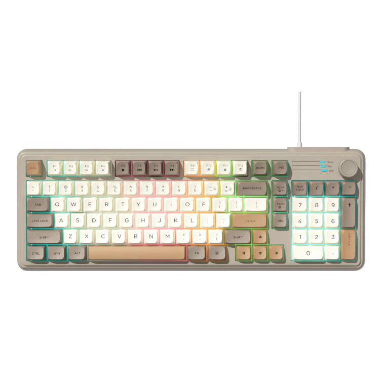 SHIPADOO K700 Wired Knob Switch 98-Key Gaming RGB Keyboard(Milk Tea) - Image 2