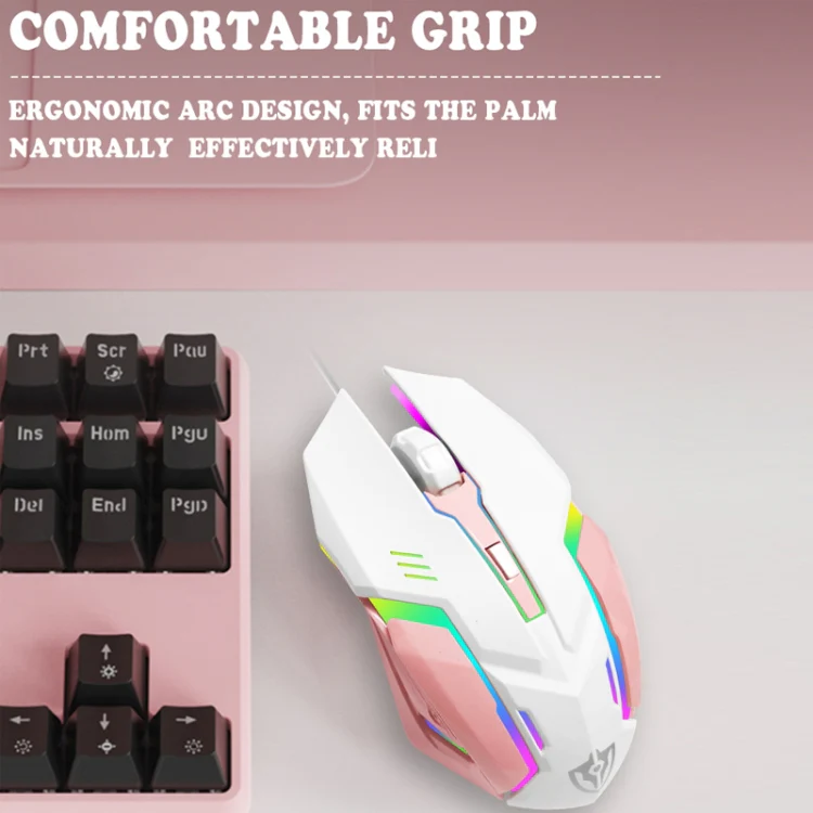 Shipadoo LD-122 4 in 1 Girly Glowing Keyboard + Mouse + Earphone + Mouse Pad Set(Pink Punk) - Image 5