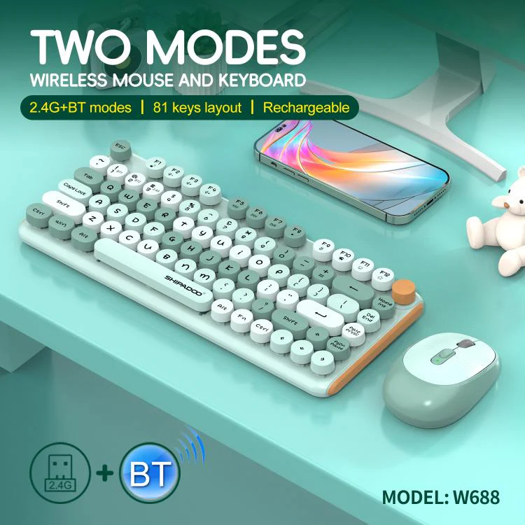 SHIPADOO W688 2.4G + BT 1600 DPI Wireless Keyboard Mouse Set(Green) - Image 3