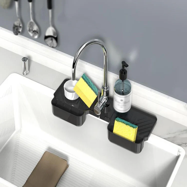 Silicone Drainage Mat Splash-Proof Silicone Pad Kitchen Bath Faucet Drainage Basket(Black)