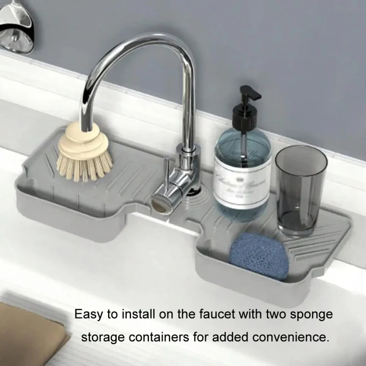 Silicone Drainage Mat Splash-Proof Silicone Pad Kitchen Bath Faucet Drainage Basket(Black) - Image 3