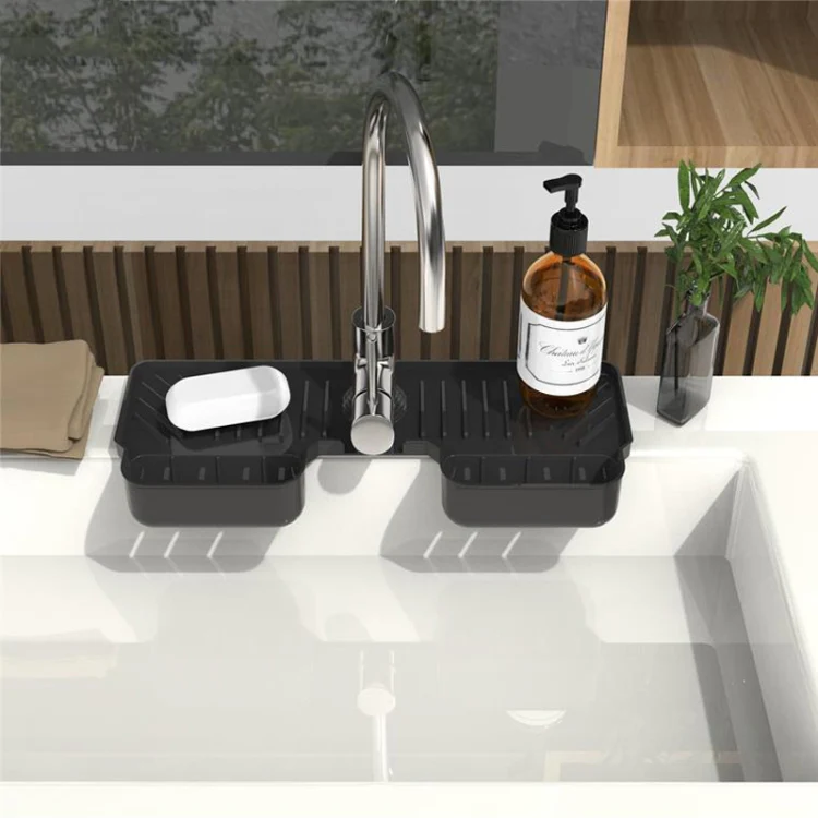 Silicone Drainage Mat Splash-Proof Silicone Pad Kitchen Bath Faucet Drainage Basket(Black) - Image 4