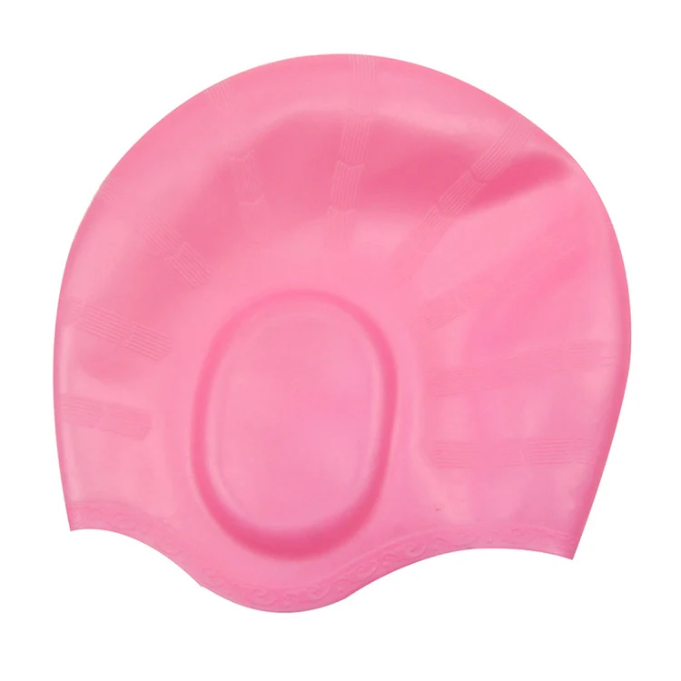 Silicone Ear Protection Waterproof Swimming Cap for Adults with Long Hair(Pink) - Image 2