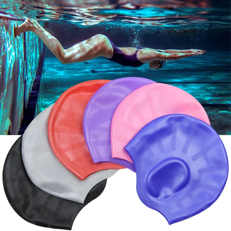 Silicone Ear Protection Waterproof Swimming Cap for Adults with Long Hair(Red) - Image 8