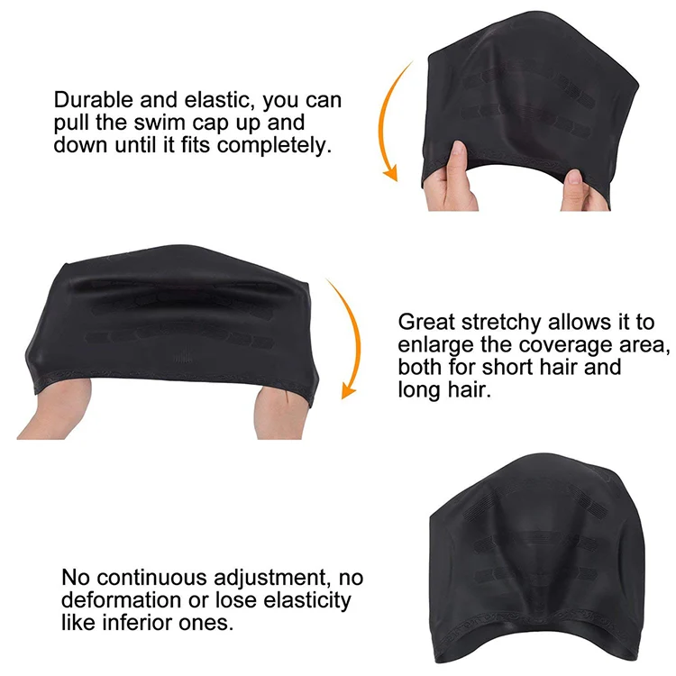Silicone Ear Protection Waterproof Swimming Cap for Adults with Long Hair(Yellow) - Image 4